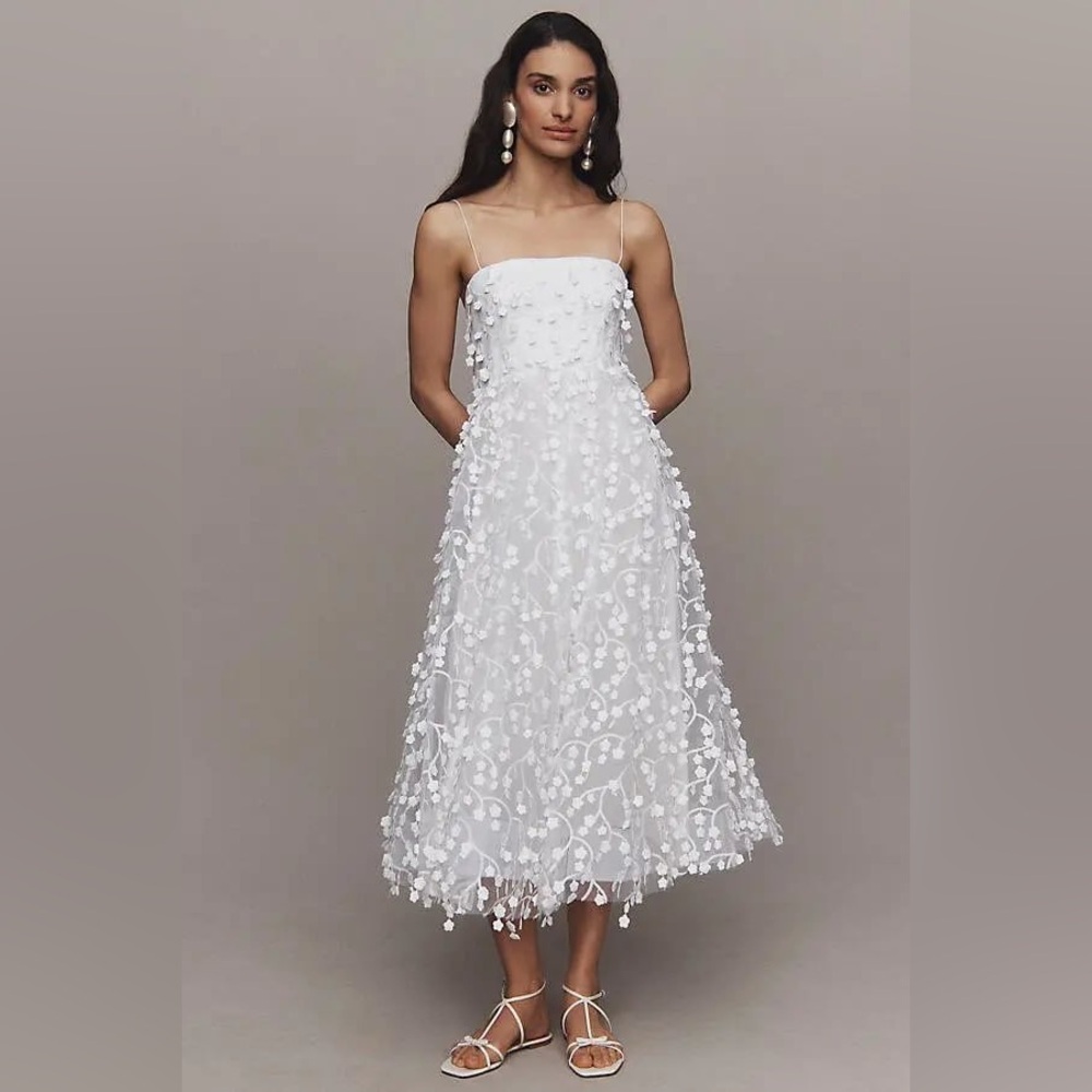 RARE ANTHRO BHLDN Strapless 3D Floral Vine Fit & Flare Midi Dress - Picture 2 of 7